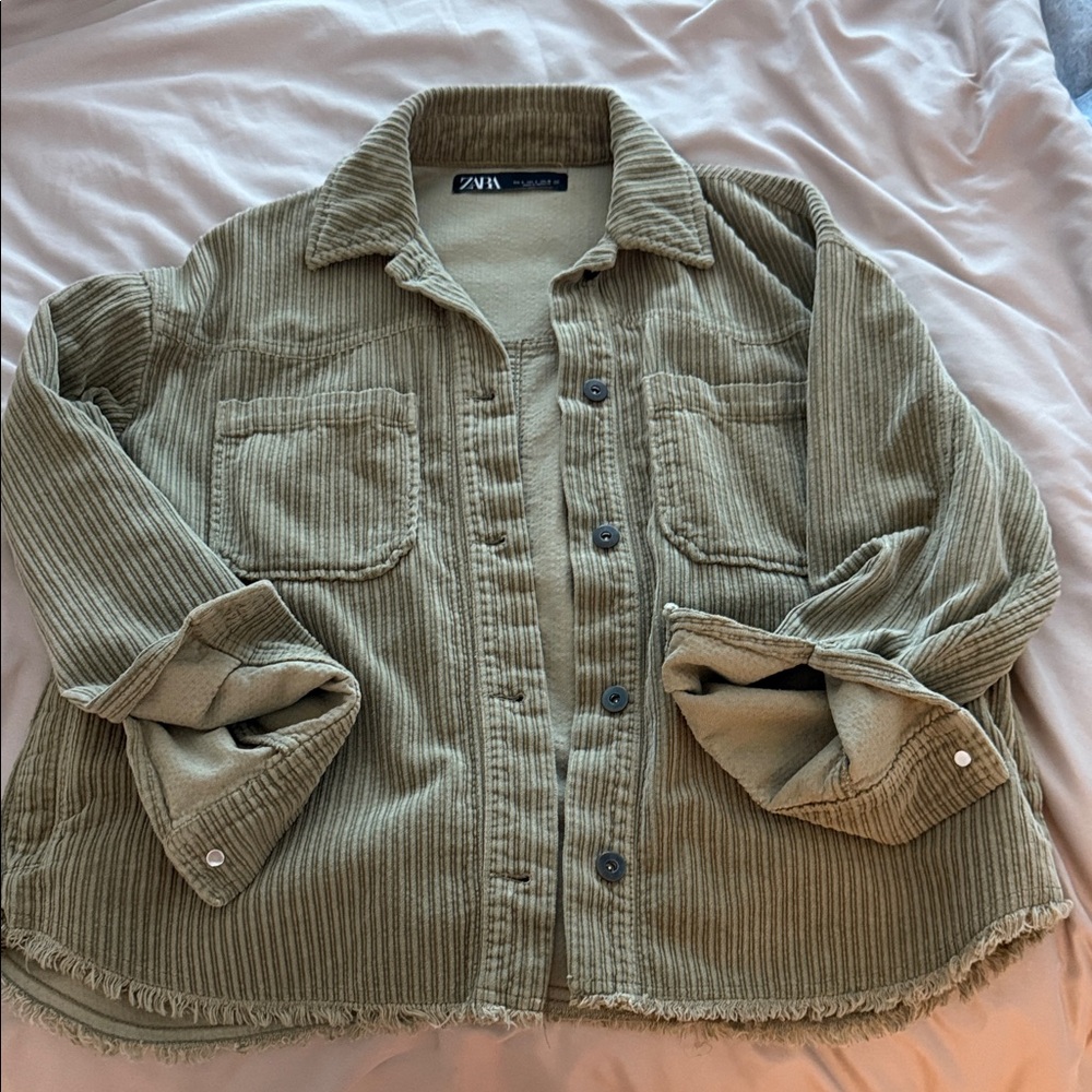 Zara Khaki Corduroy Shirt Jacket